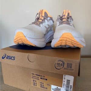 ASICS Gel Nimbus 27 Running Shoes | Women’s 9.5 | White/Fawn | Lightly Used